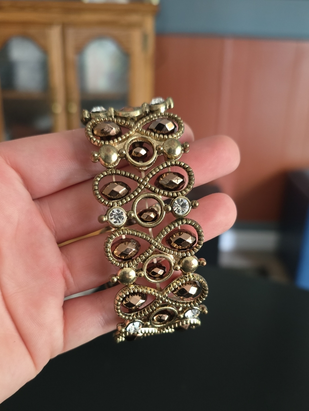 Gold-Tone Brown Crystal Stretch Bracelet
